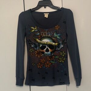 Edgy Skull and Floral Long Sleeve Top